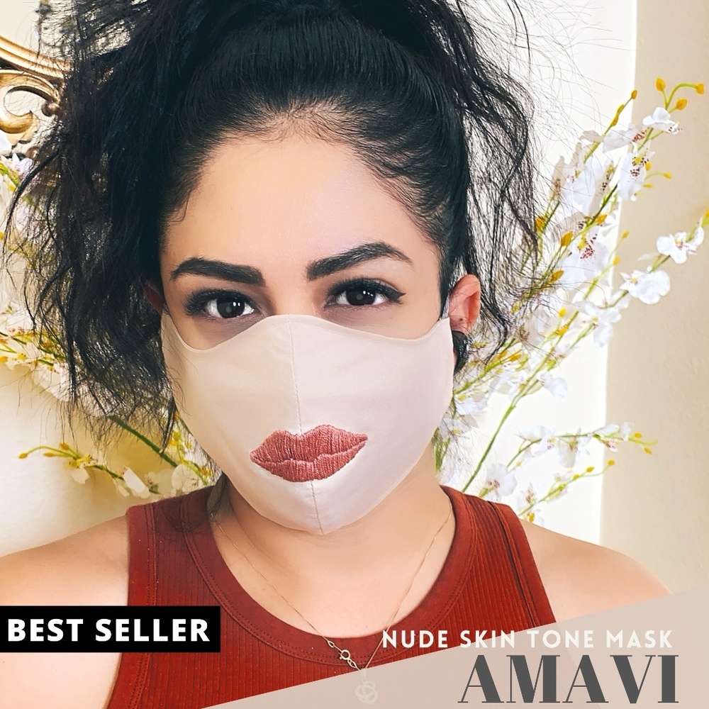 - 💋Lip FACE MASK Hand Embroidered NUDE Mask